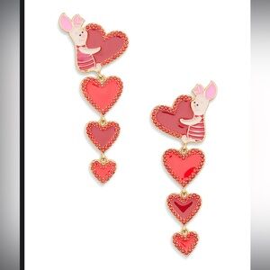 NWT BaubleBar Piglet Crystal Enamel Heart Drop Earrings